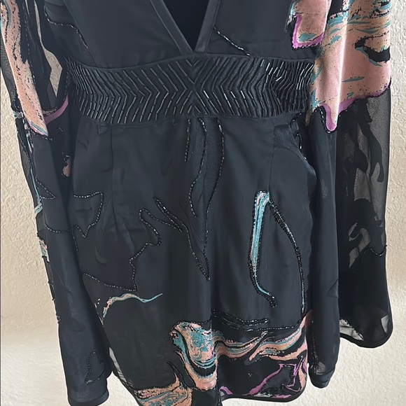 $250 Free People Florence Burnout Cold Shoulder Batwing Sequence Beaded Dress - Picture 3 of 10